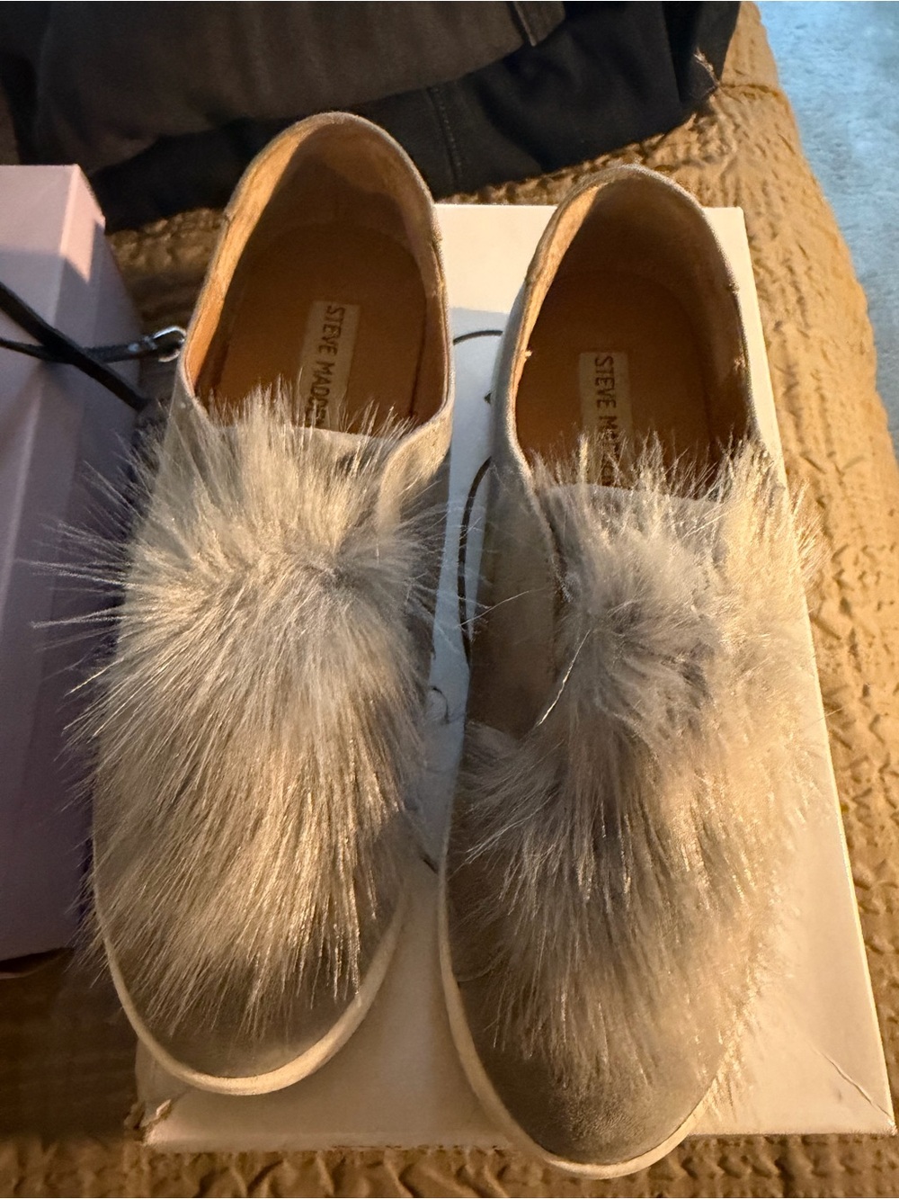 Steve Madden Grey Faux-Fur Slip-On Mules